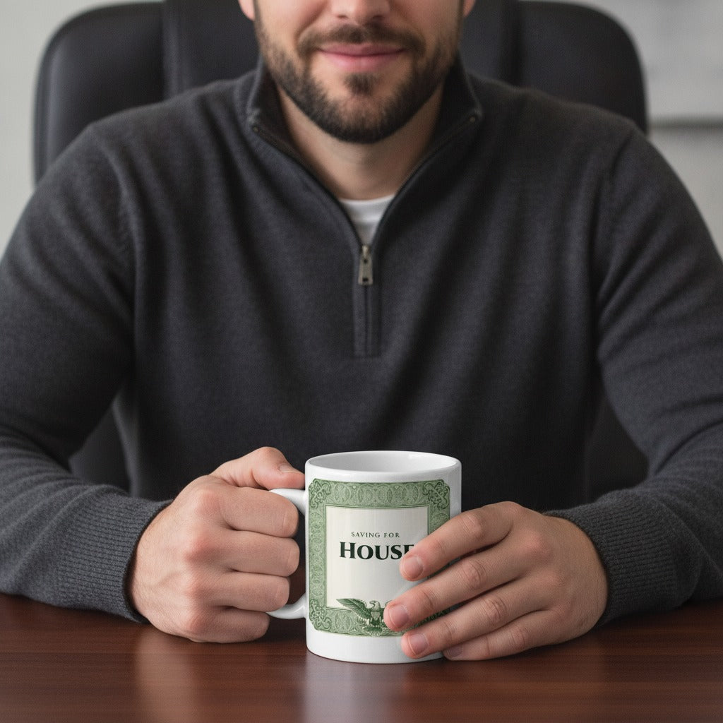 Premium Personalized Saving For Mug, Dollar Bill Savings Goal Mug, Custom House Fund Gift, Dream Car, Wedding, Travel Fund Mug