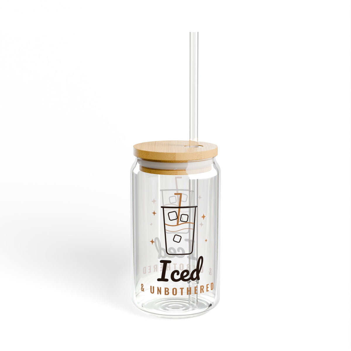 Iced Coffee Lover Gift, Iced and Unbothered Glass Cup with Lid and Straw, 16oz Can Glass, Aesthetic Iced Latte Cup for Her