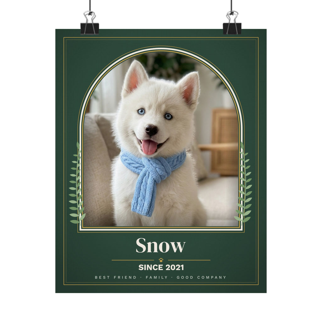 Custom Pet Portrait from Photo, Personalized Dog Portrait with Name, Green Cat Portrait Print, Pet Memorial Gift, Dog Dad Gift, Arch Poster