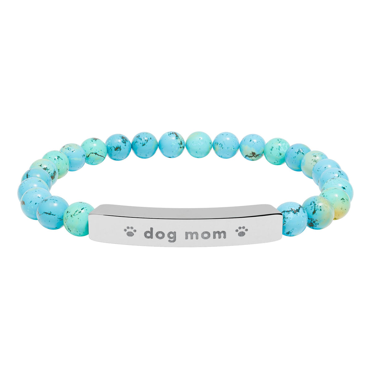 Dog Mom Bracelet, Engraved Natural Stone Bead Bracelet, Dog Lover Gift for Her, Paw Print Jewelry