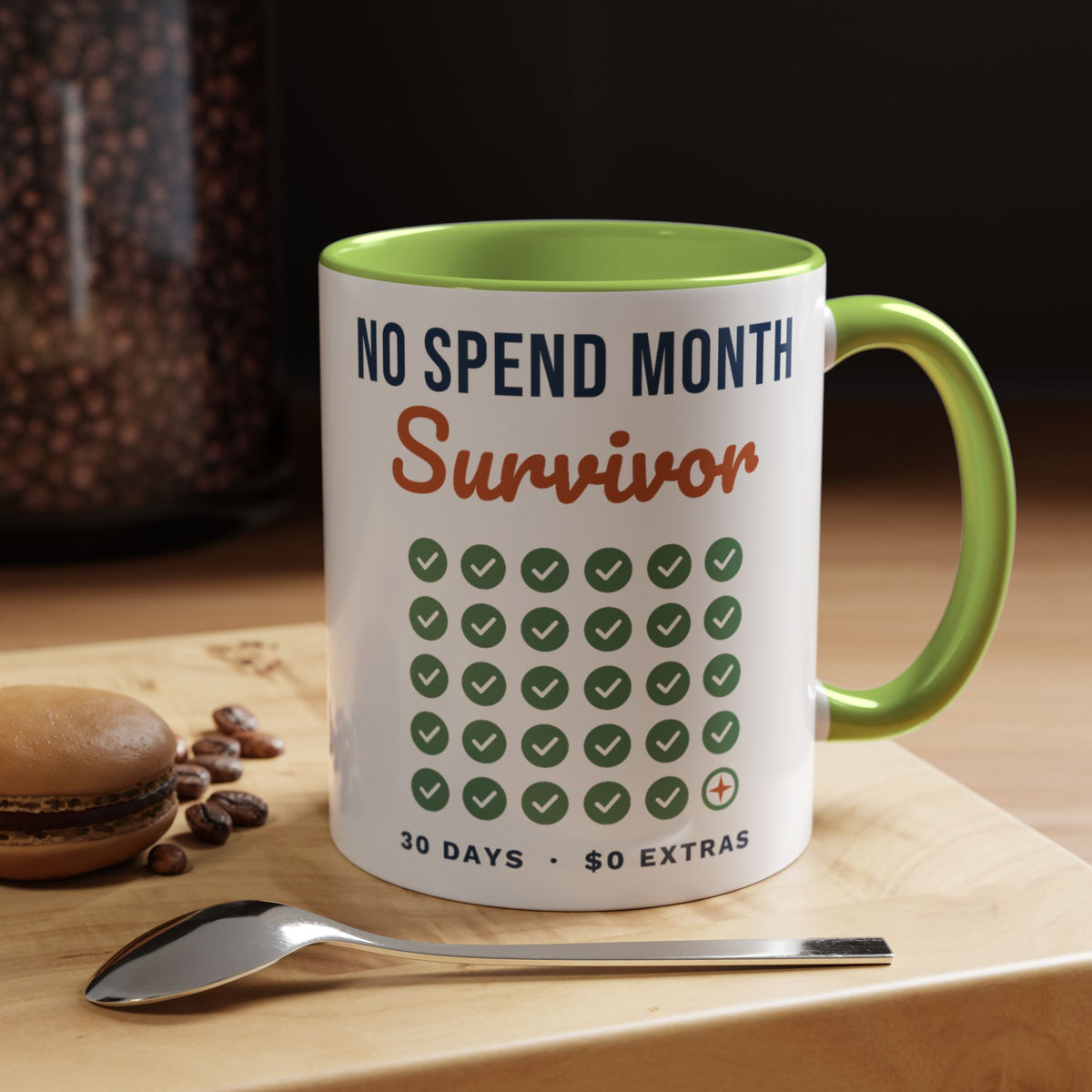 No Spend Month Survivor Mug, Funny Budget Coffee Mug, Money Saving Gift, Personal Finance Gift, 11oz Ceramic Mug