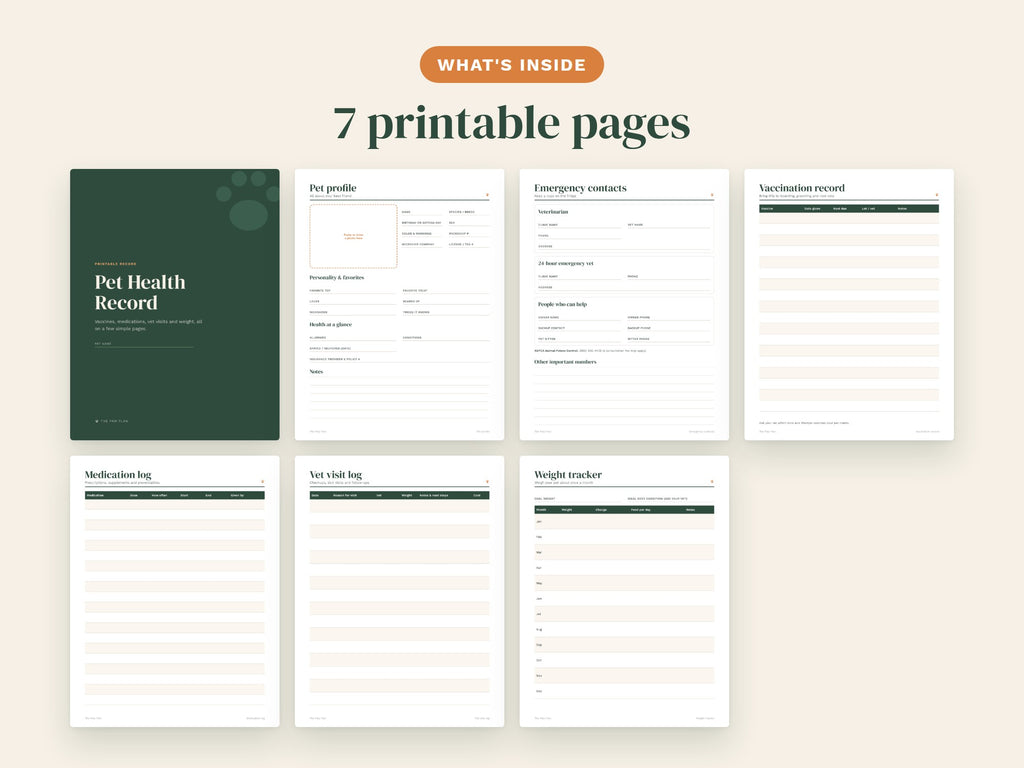 Pet Health Record Printable: Vaccines, Vet Visits & Medications