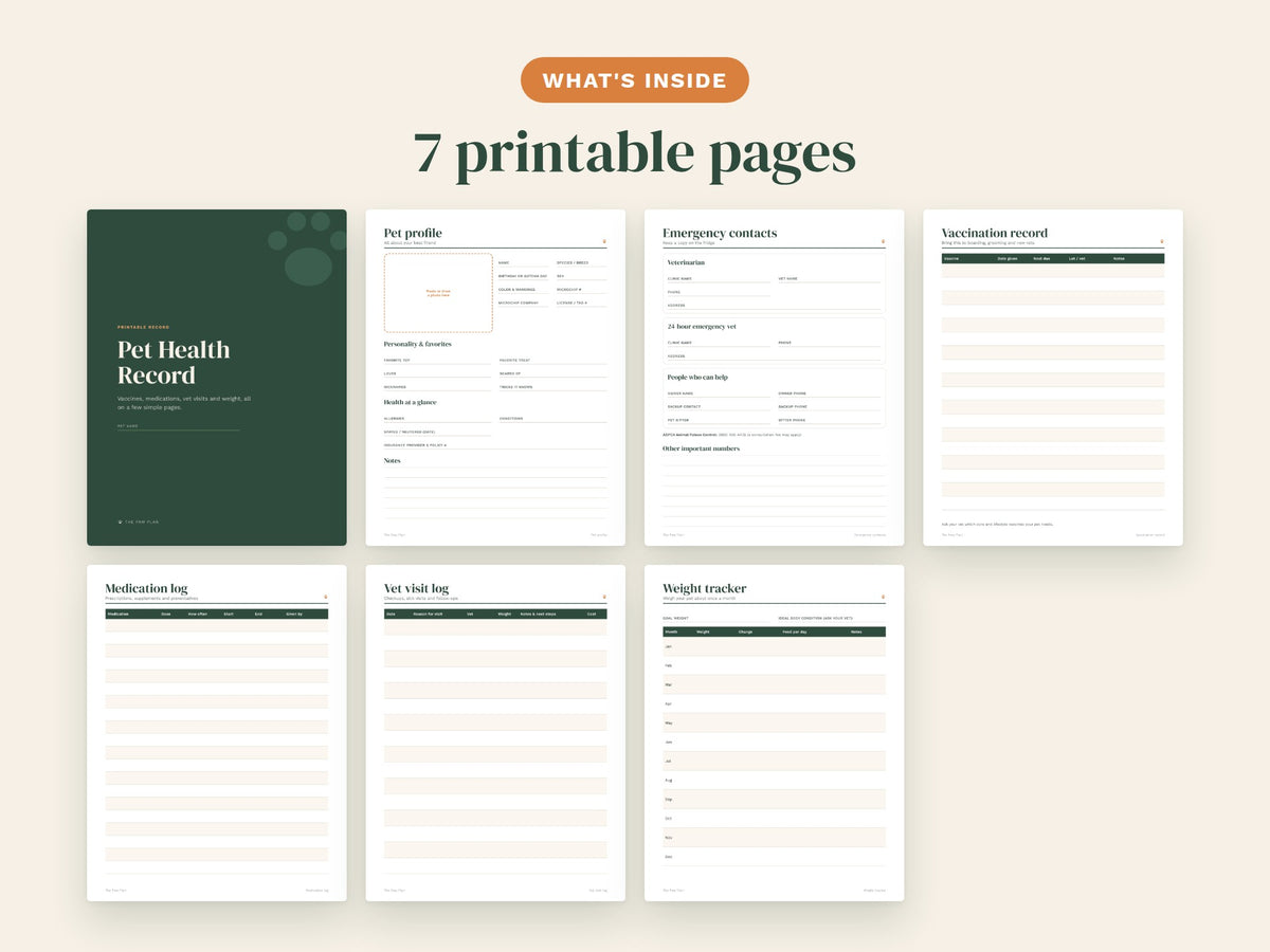 Pet Health Record Printable: Vaccines, Vet Visits & Medications