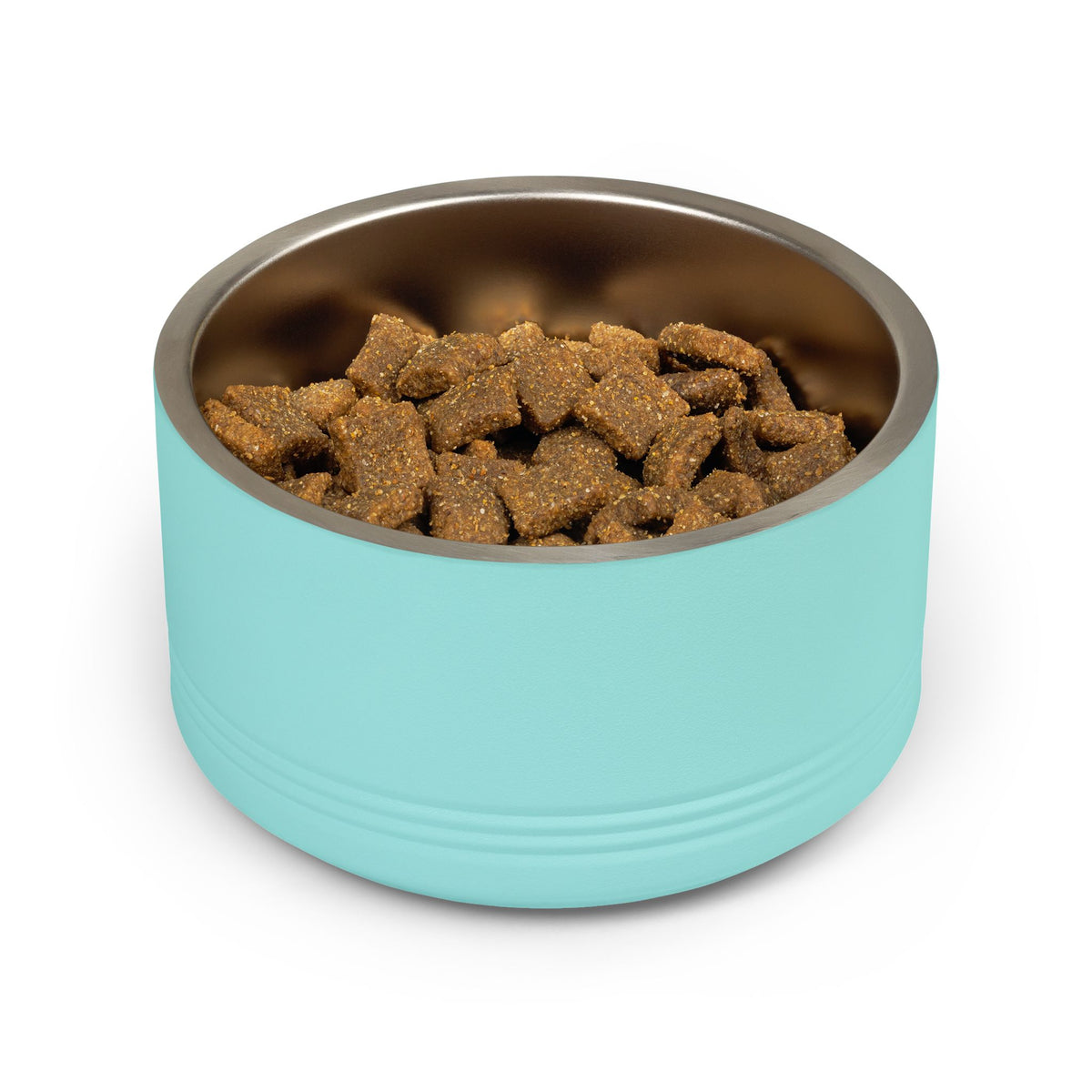 Personalized Dog Bowl with Name, Teal Stainless Steel Pet Bowl, Navy Tile Pattern Label, 18oz Custom Cat Food Bowl