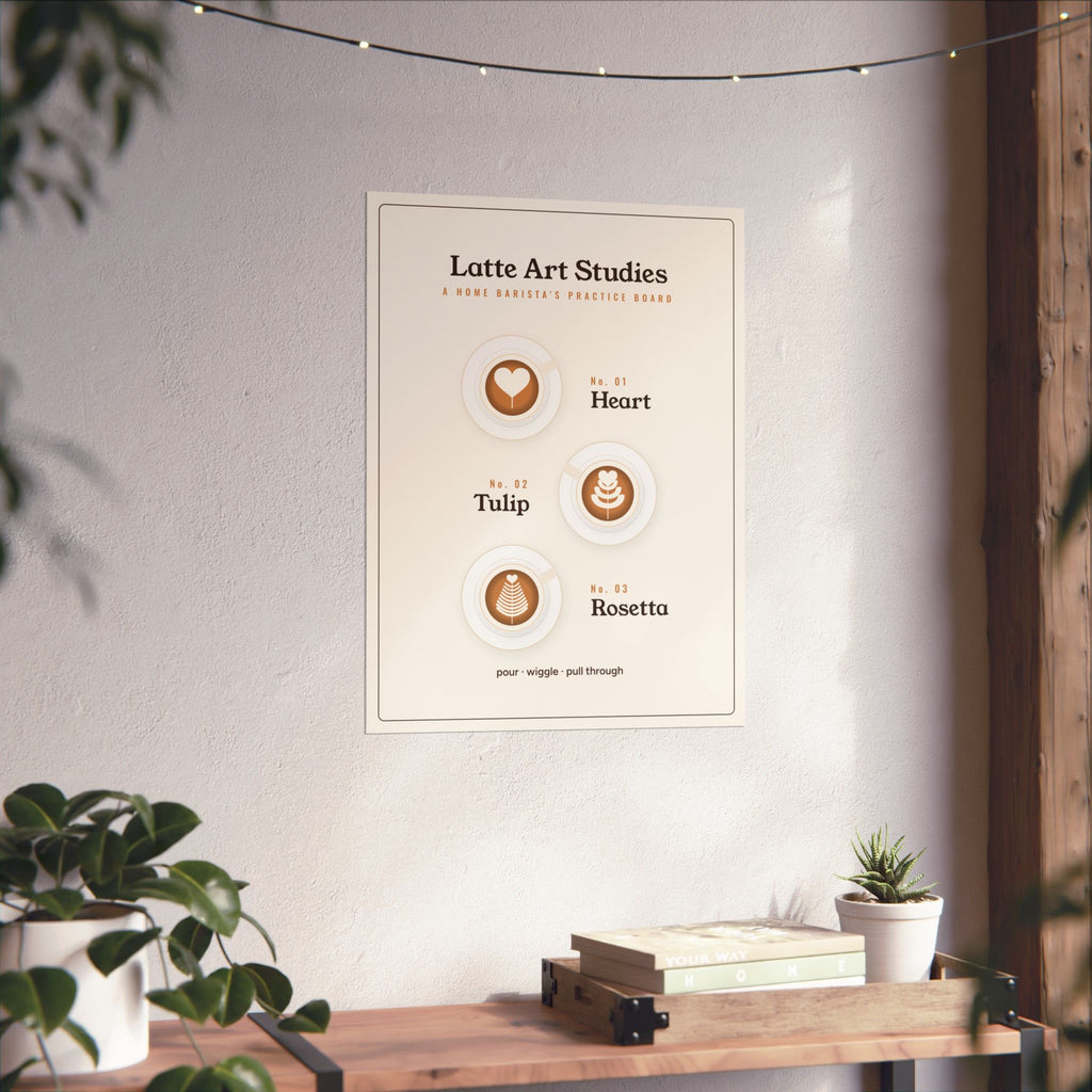 Home Barista Gift, Latte Art Poster, Heart Tulip Rosetta Coffee Wall Art, Minimalist Coffee Bar Decor, Kitchen Print