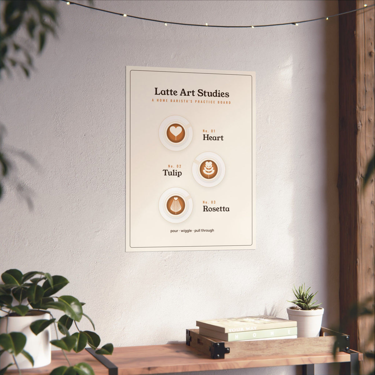 Home Barista Gift, Latte Art Poster, Heart Tulip Rosetta Coffee Wall Art, Minimalist Coffee Bar Decor, Kitchen Print