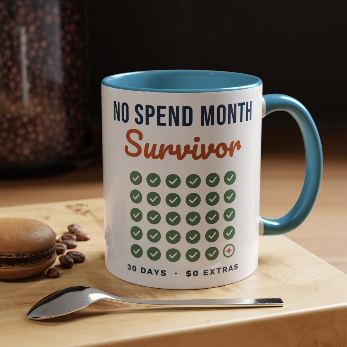 No Spend Month Survivor Mug, Funny Budget Coffee Mug, Money Saving Gift, Personal Finance Gift, 11oz Ceramic Mug