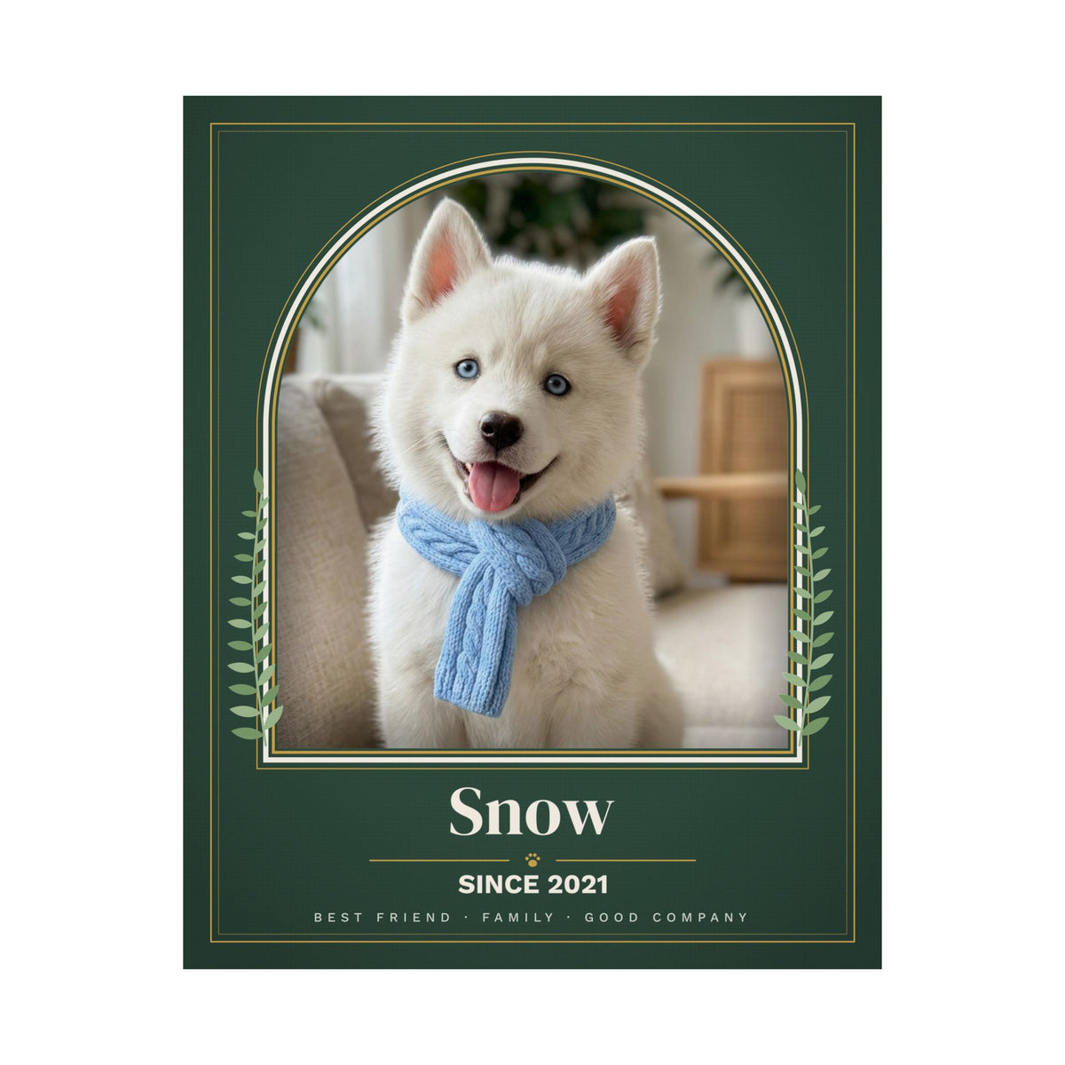 Custom Pet Portrait from Photo, Personalized Dog Portrait with Name, Green Cat Portrait Print, Pet Memorial Gift, Dog Dad Gift, Arch Poster