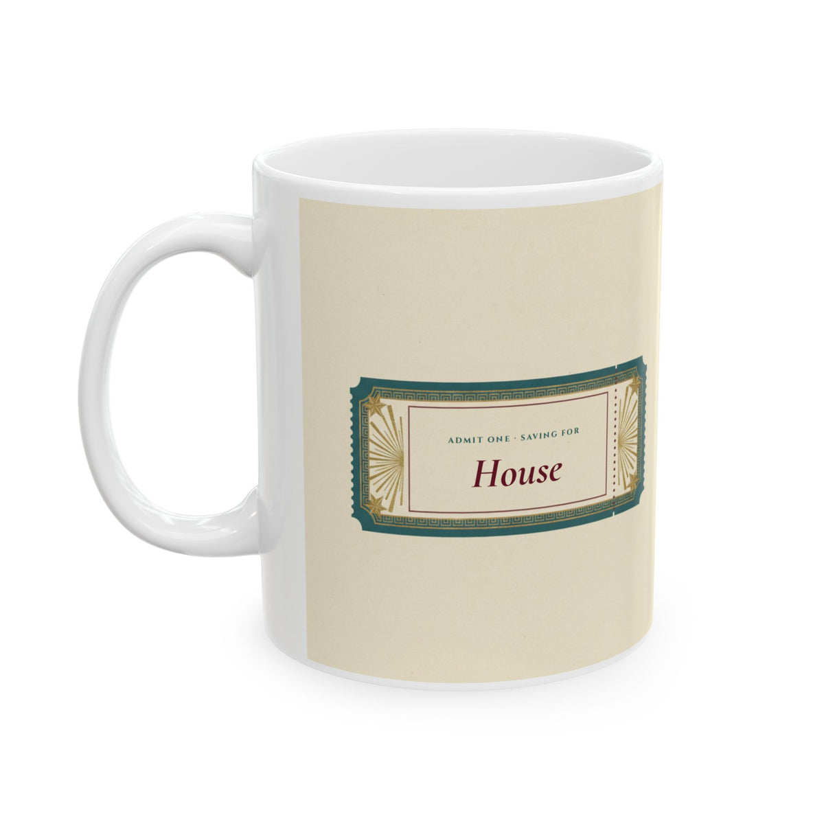 Personalized Savings Goal Mug, Vintage Admit One Ticket Mug, Custom Saving For Gift