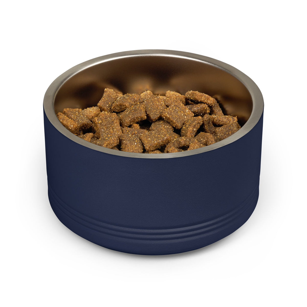 Personalized Dog Bowl with Name, Navy Stainless Steel Pet Bowl, Gold Art Deco Label, 18oz Custom Cat Food Bowl
