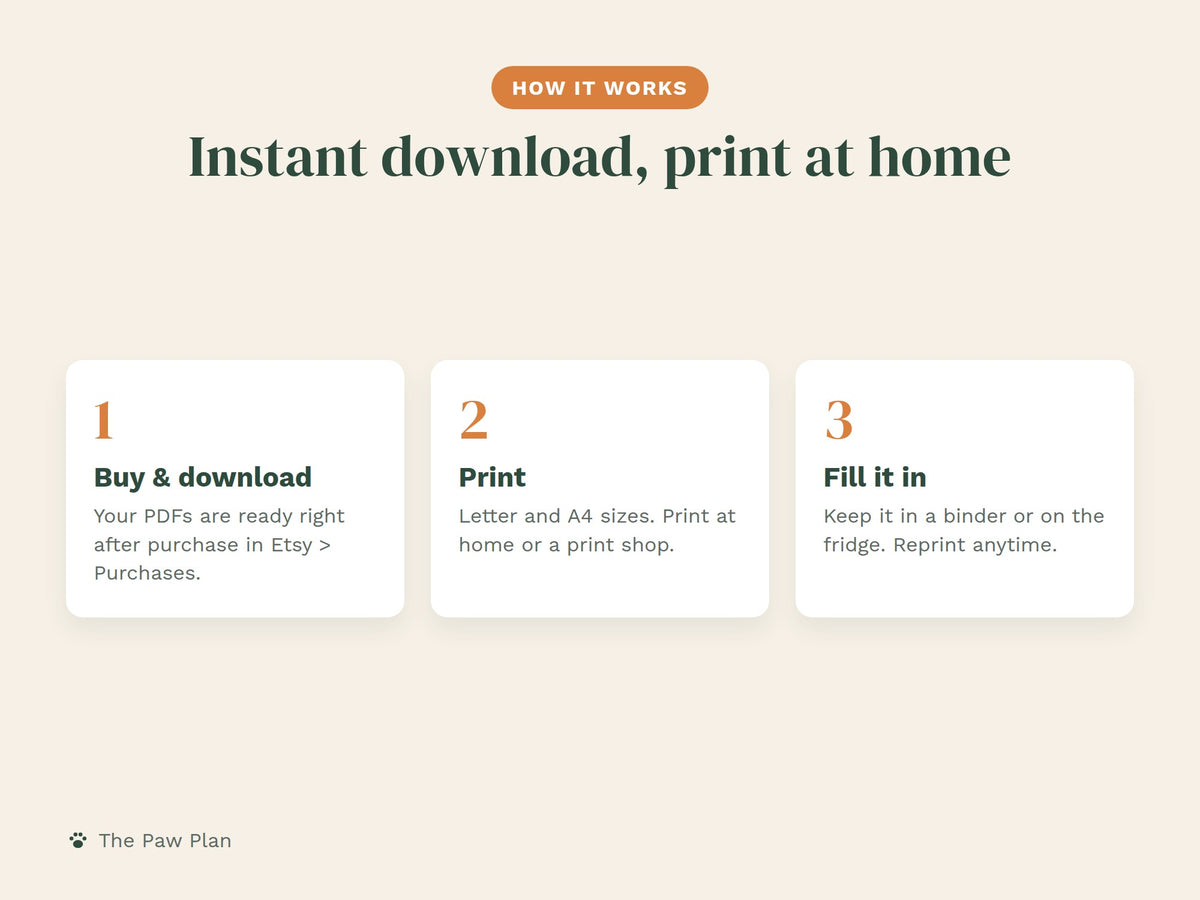 Pet Care Planner Printable: Health, Feeding & Vet Records