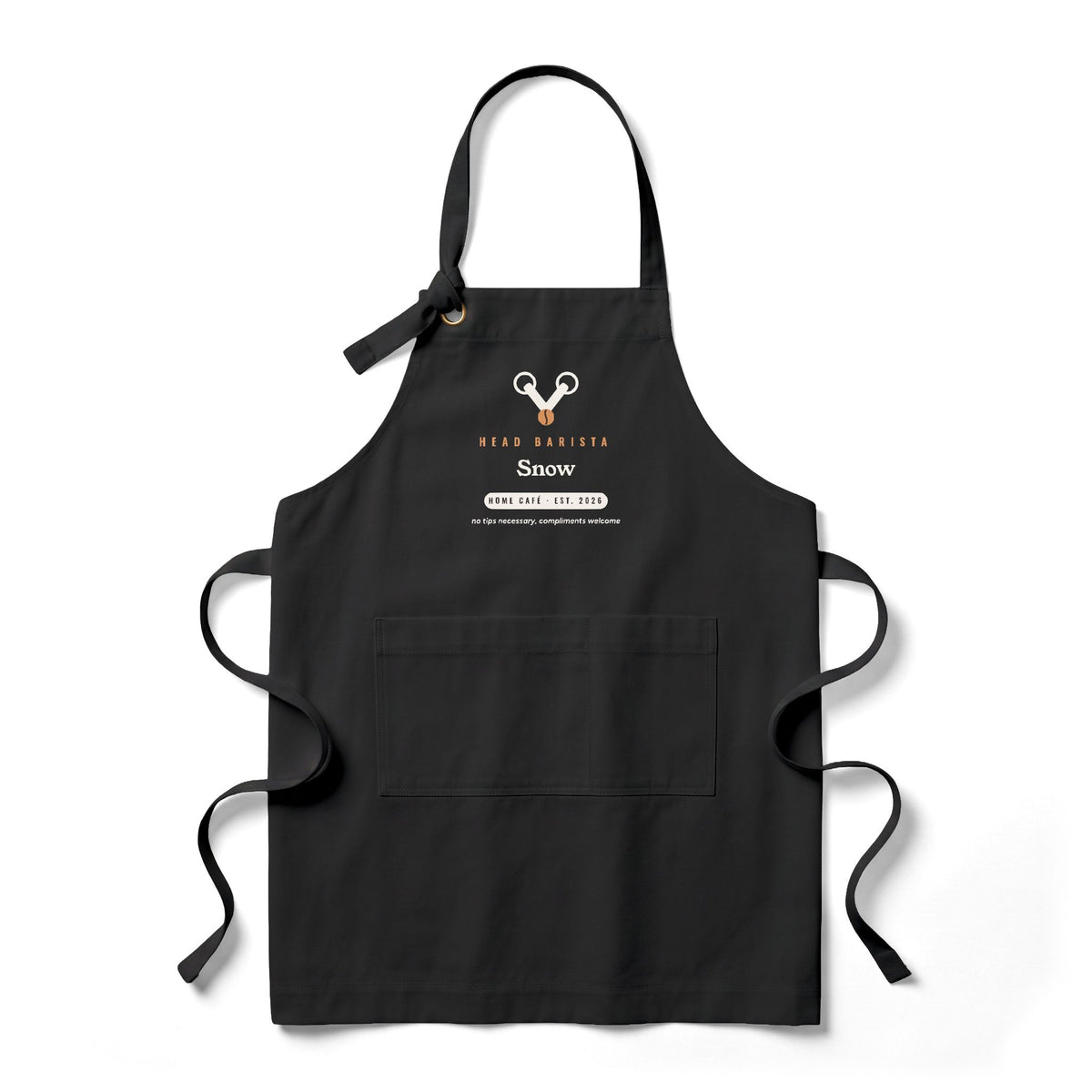 Personalized Barista Apron, Custom Name Head Barista Apron, Home Café Coffee Gift, Heavy Twill Bib Apron with Pockets