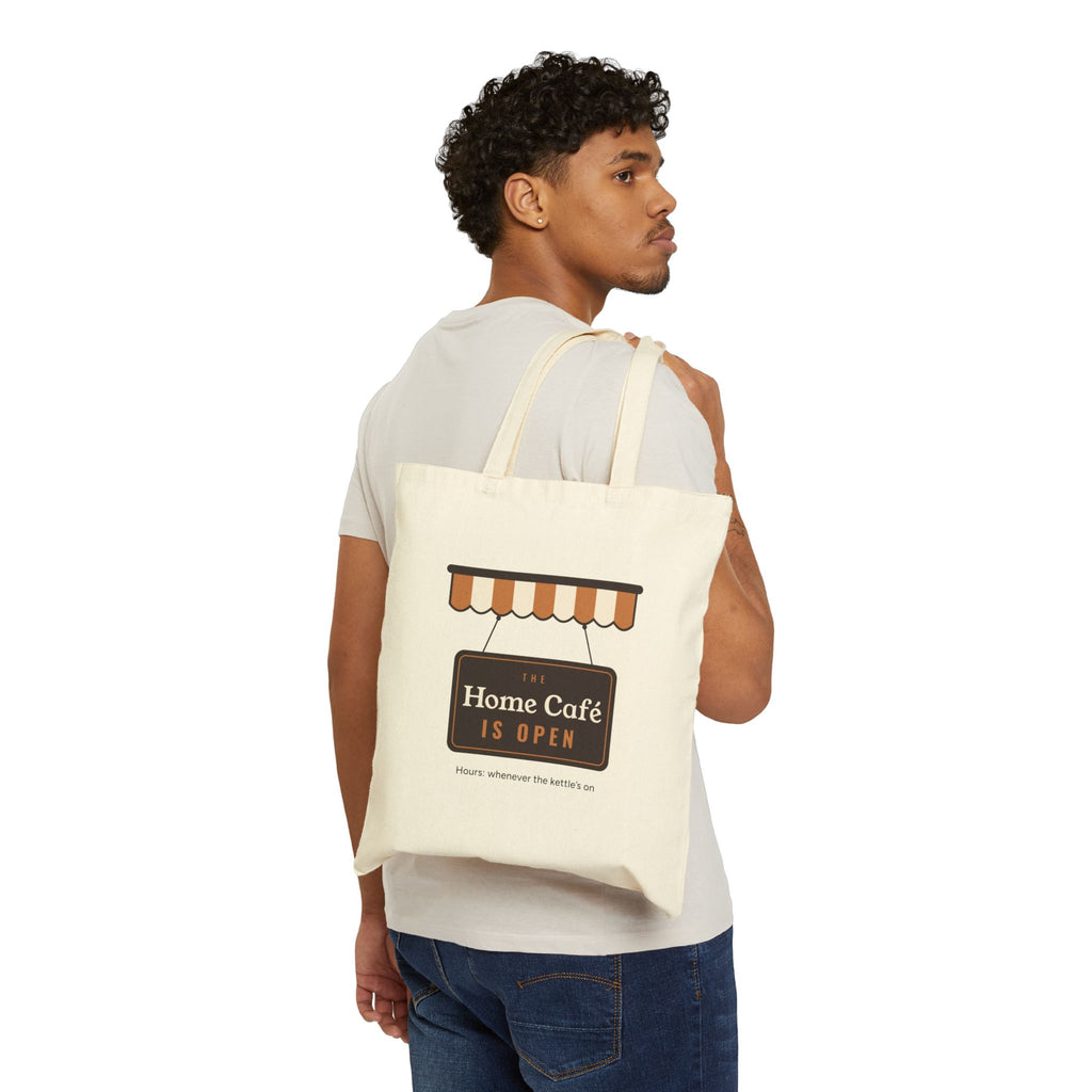 Coffee Lover Gift, The Home Café Is Open Tote Bag, Cute Coffee Shop Canvas Tote, Market Bag, Home Barista Gift for Her