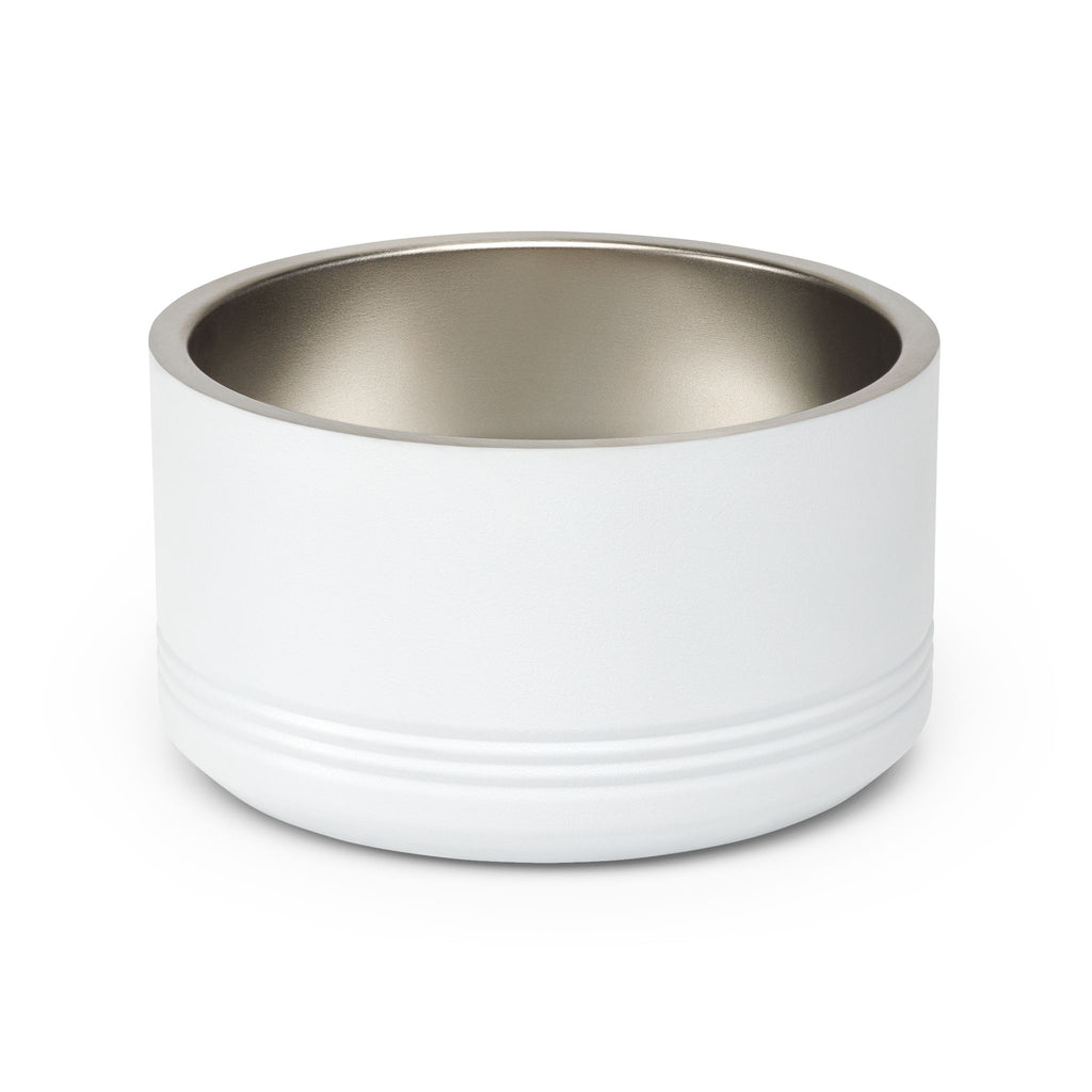 Personalized Dog Bowl with Name, White Stainless Steel Pet Bowl, Blue Wave Pattern Label, 18oz Custom Cat Food Bowl