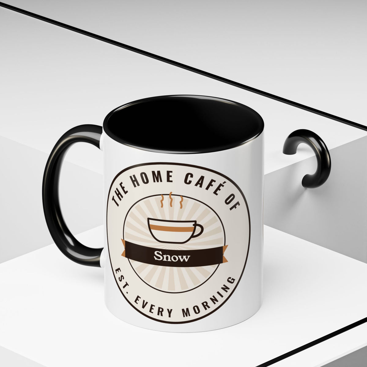 Personalized Home Café Mug, Custom Name Coffee Mug with Colored Handle, Coffee Lover Gift, Barista Gift, 11oz or 15oz