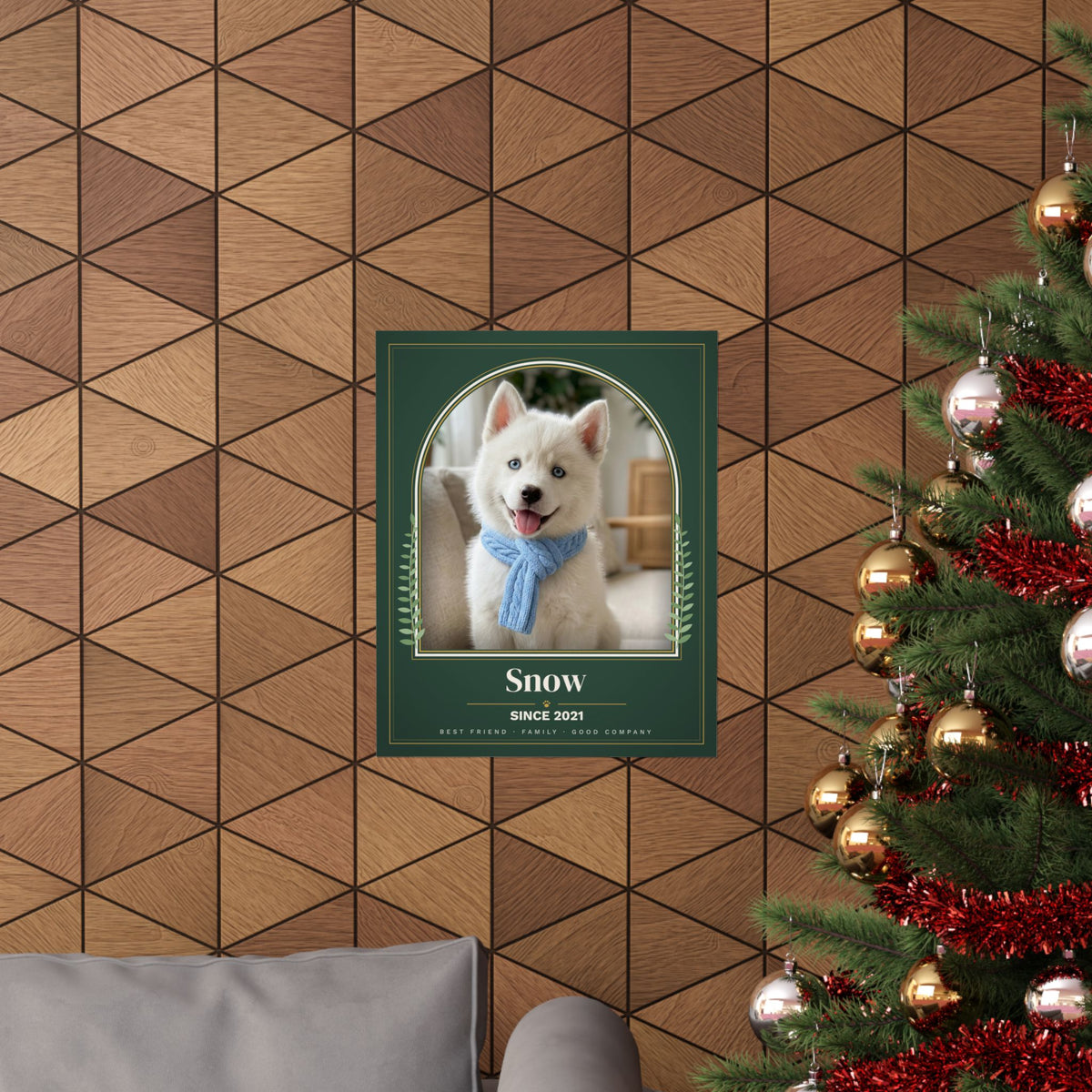 Custom Pet Portrait from Photo, Personalized Dog Portrait with Name, Green Cat Portrait Print, Pet Memorial Gift, Dog Dad Gift, Arch Poster