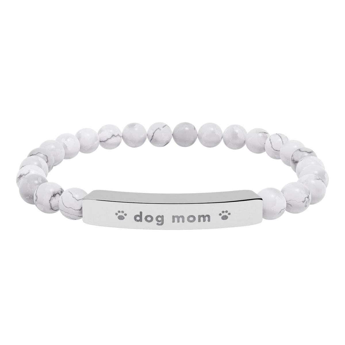 Dog Mom Bracelet, Engraved Natural Stone Bead Bracelet, Dog Lover Gift for Her, Paw Print Jewelry
