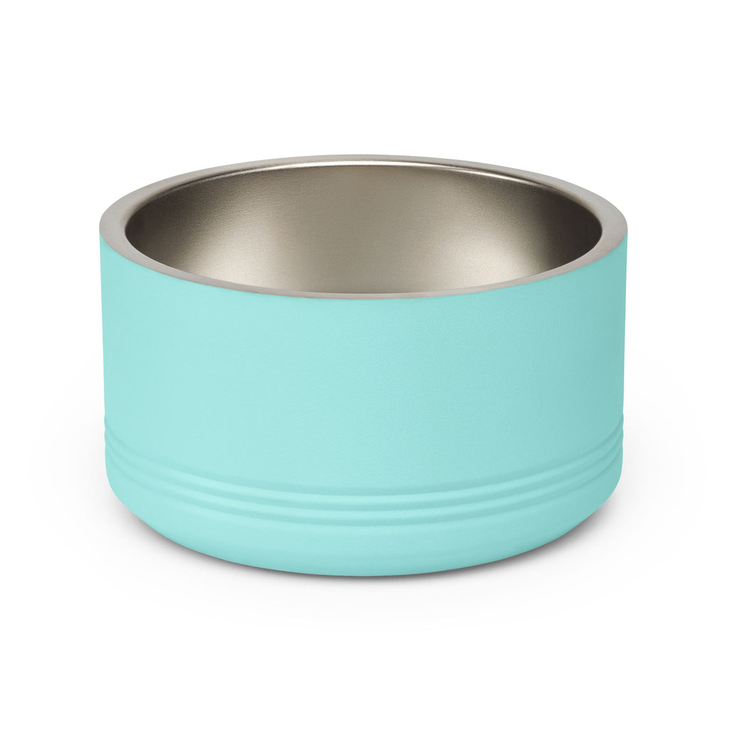 Personalized Dog Bowl with Name, Teal Stainless Steel Pet Bowl, Navy Tile Pattern Label, 18oz Custom Cat Food Bowl