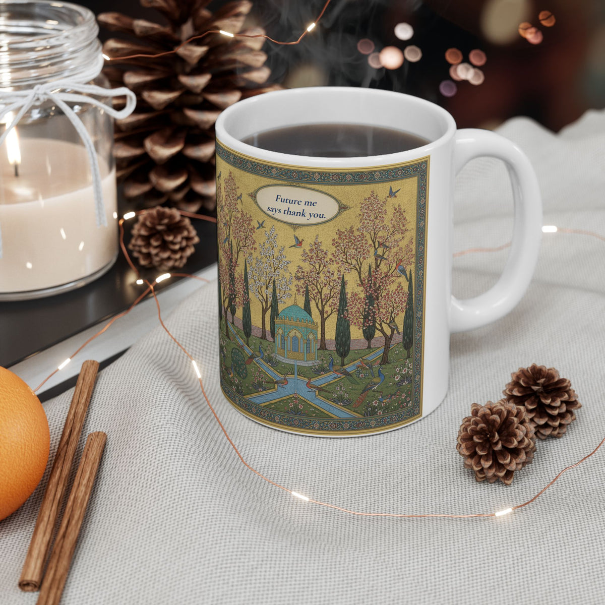Personalized Savings Goal Mug, Persian Garden Art Mug, Custom House Fund Gift for Savers