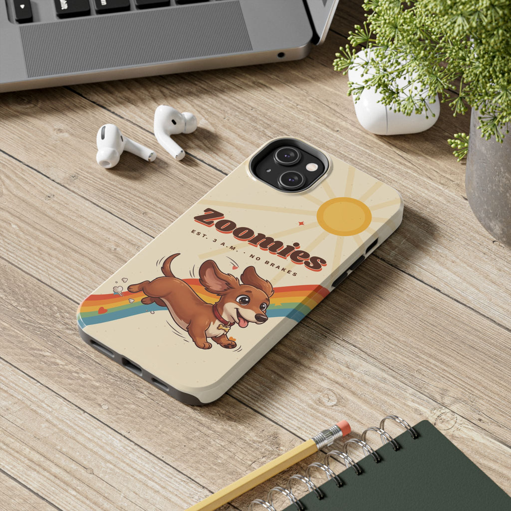 Dachshund Phone Case, Cute Wiener Dog iPhone Case, Retro Zoomies Doxie Gift, Tough iPhone 16 15 Case, Dachshund Mom Gift