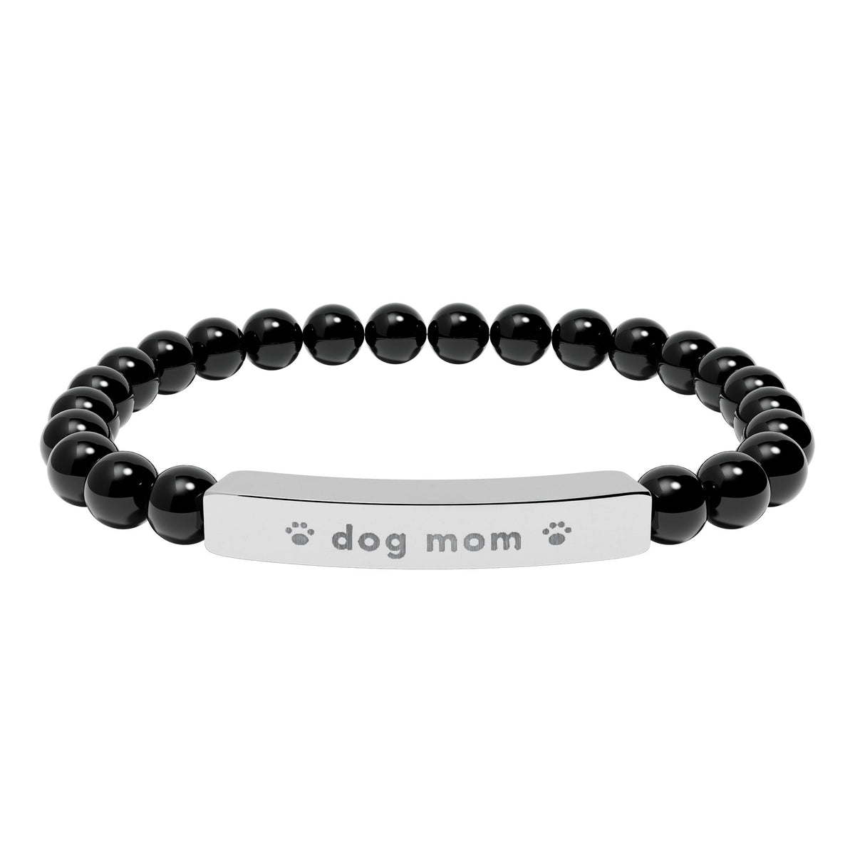 Dog Mom Bracelet, Engraved Natural Stone Bead Bracelet, Dog Lover Gift for Her, Paw Print Jewelry