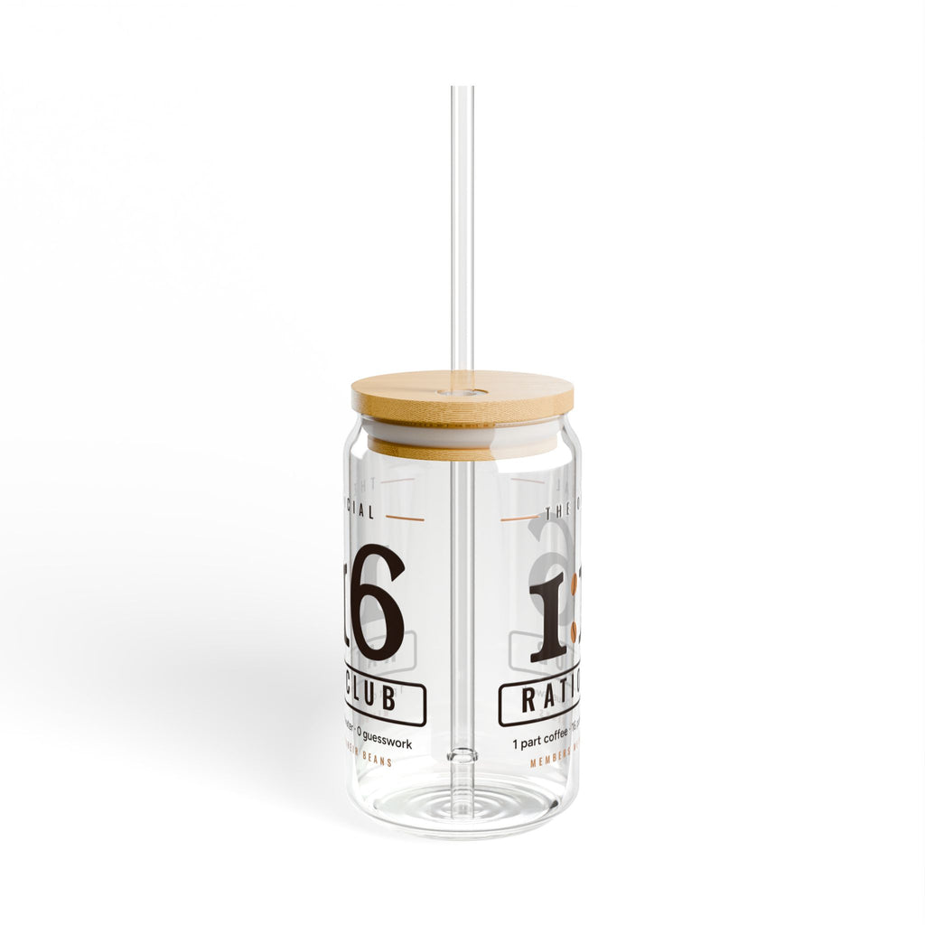 Coffee Nerd Gift, 1:16 Ratio Club Glass Cup, 16oz Can Glass with Bamboo Lid, Pour Over Coffee Ratio Gift, Iced Coffee Cup