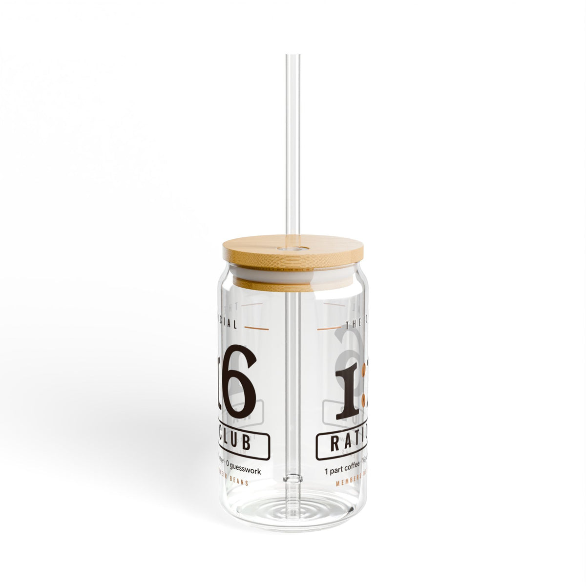 Coffee Nerd Gift, 1:16 Ratio Club Glass Cup, 16oz Can Glass with Bamboo Lid, Pour Over Coffee Ratio Gift, Iced Coffee Cup