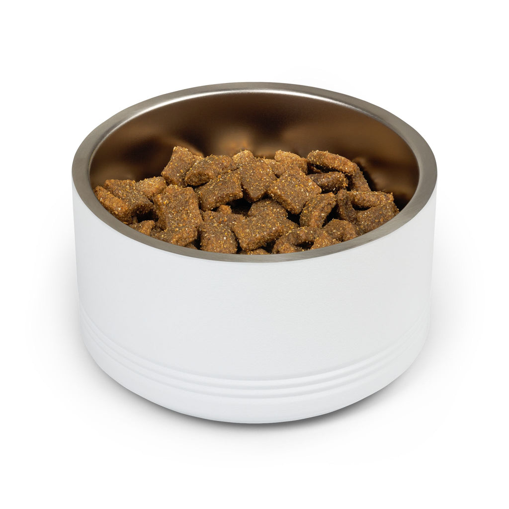 Personalized Dog Bowl with Name, White Stainless Steel Pet Bowl, Blue Wave Pattern Label, 18oz Custom Cat Food Bowl