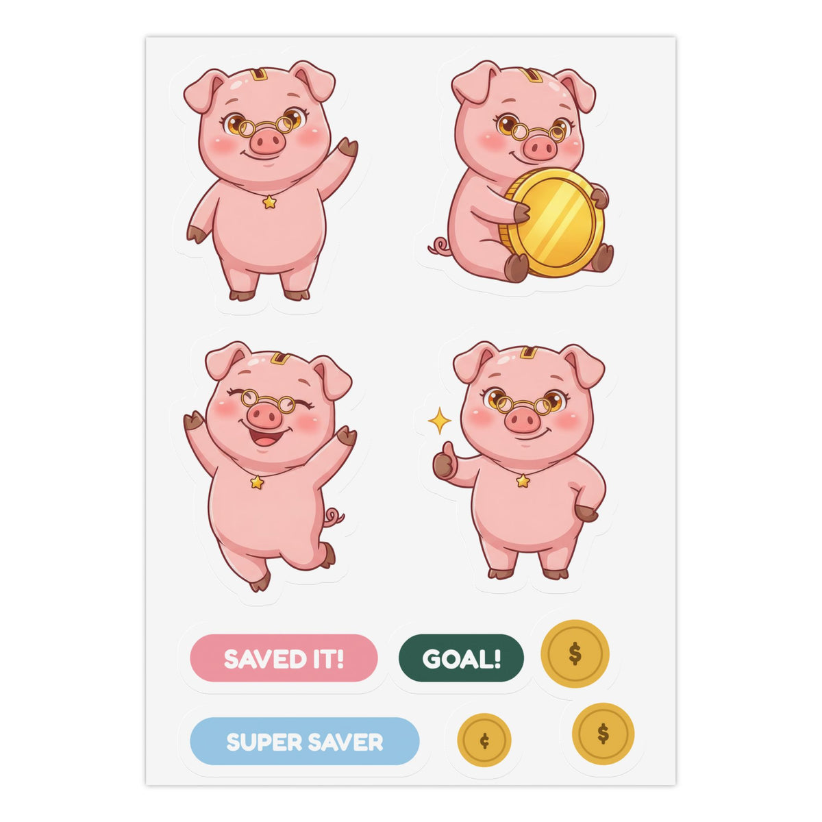 Penny's Money Kit for Kids, Piggy Bank Sticker Sheet + Printable Savings Kit, Chore Chart, Save Spend Share Jar Labels, Money Gift