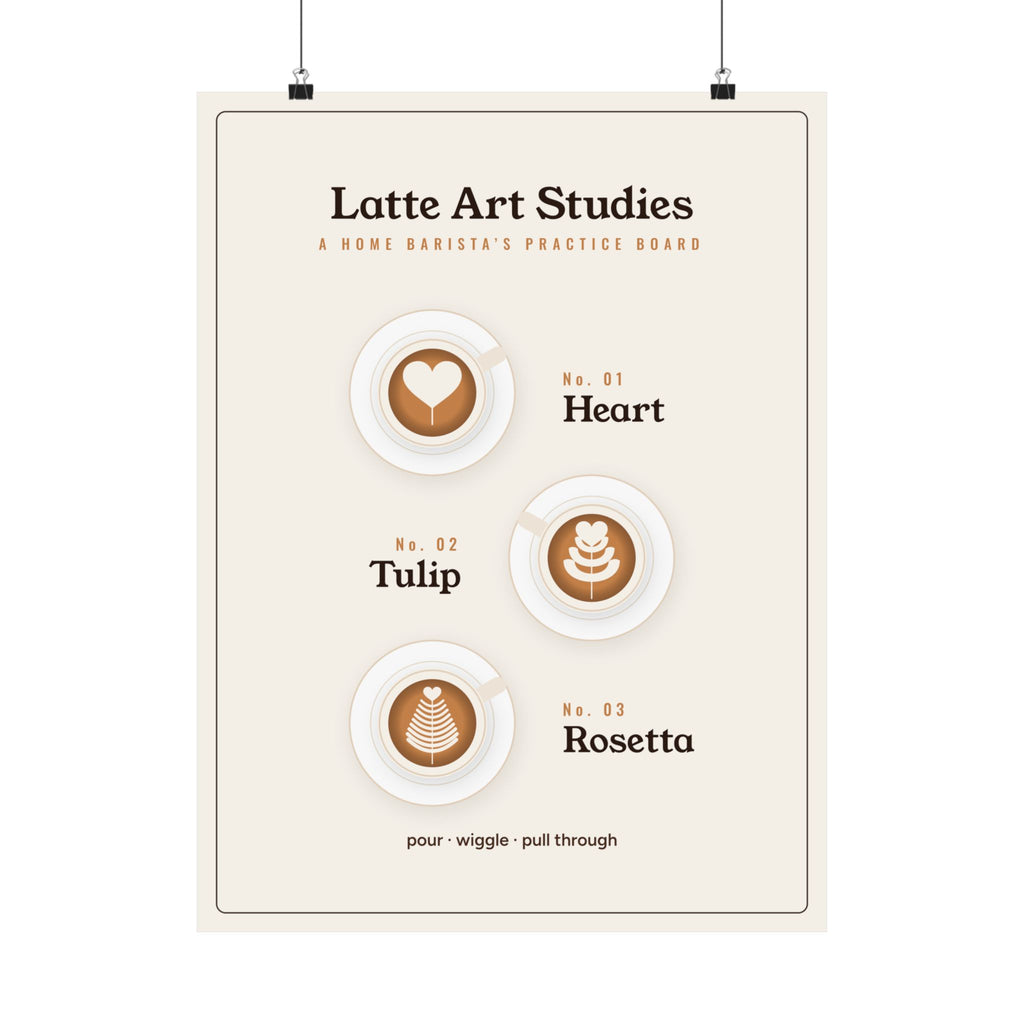 Home Barista Gift, Latte Art Poster, Heart Tulip Rosetta Coffee Wall Art, Minimalist Coffee Bar Decor, Kitchen Print
