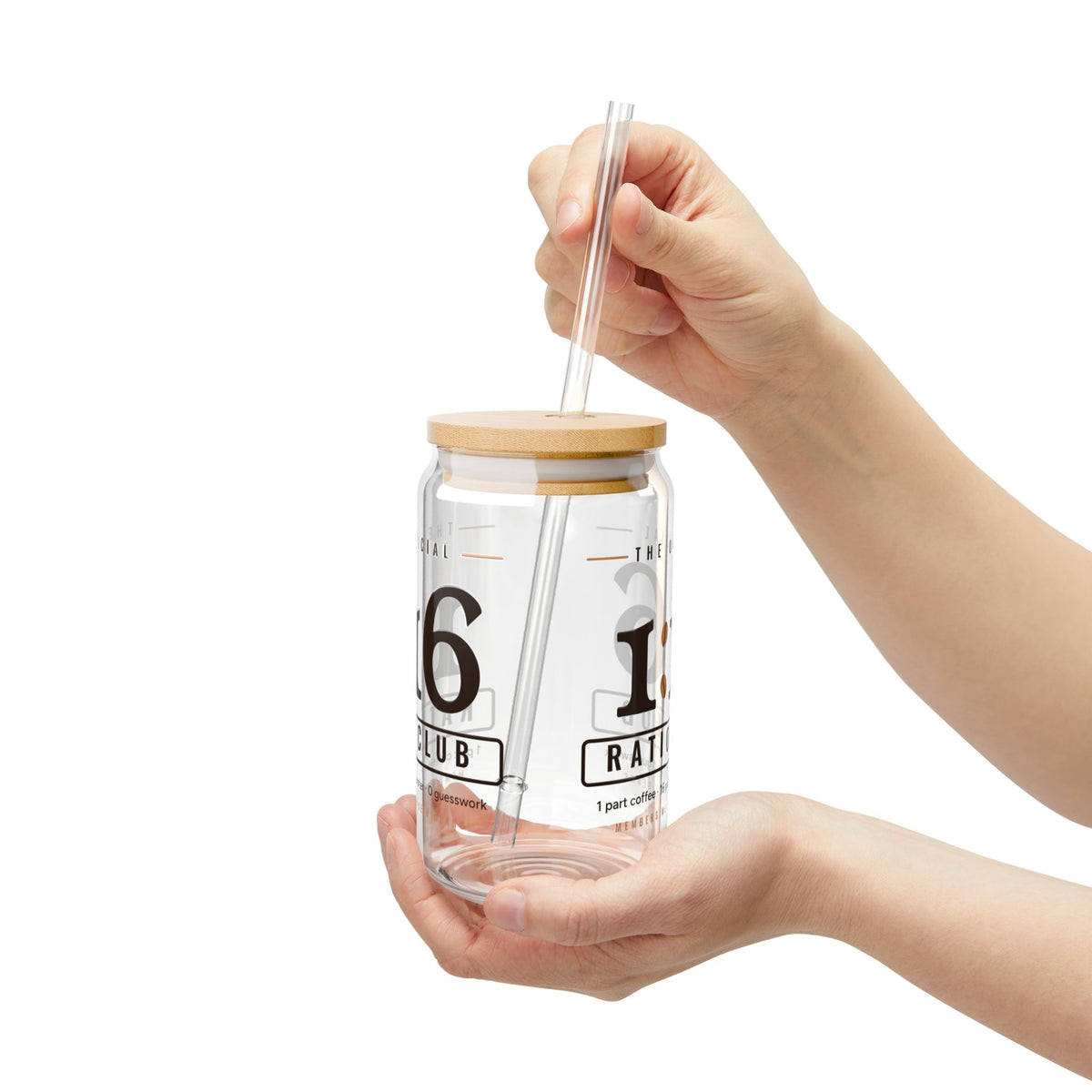 Coffee Nerd Gift, 1:16 Ratio Club Glass Cup, 16oz Can Glass with Bamboo Lid, Pour Over Coffee Ratio Gift, Iced Coffee Cup