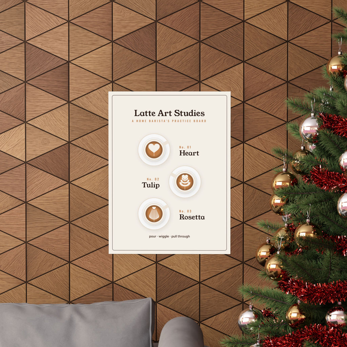 Home Barista Gift, Latte Art Poster, Heart Tulip Rosetta Coffee Wall Art, Minimalist Coffee Bar Decor, Kitchen Print
