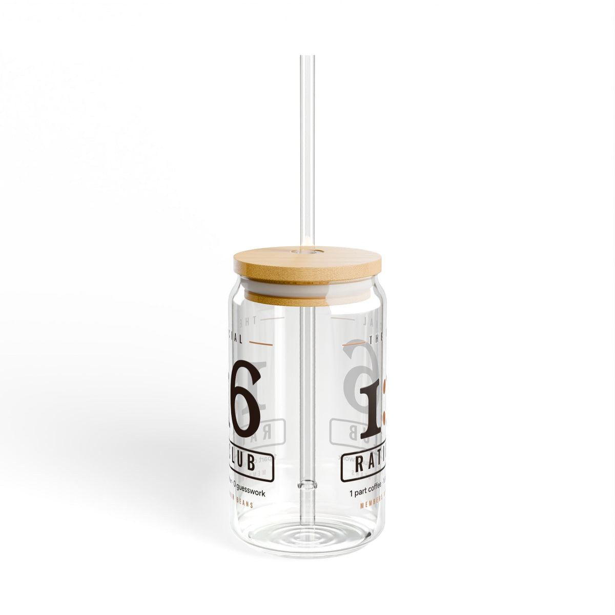 Coffee Nerd Gift, 1:16 Ratio Club Glass Cup, 16oz Can Glass with Bamboo Lid, Pour Over Coffee Ratio Gift, Iced Coffee Cup
