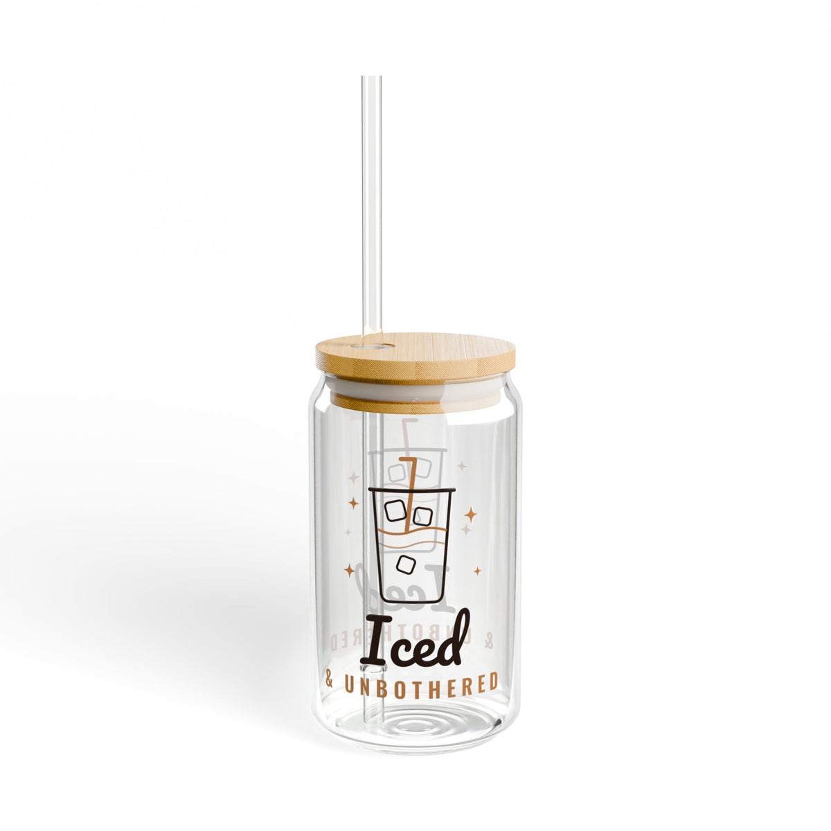Iced Coffee Lover Gift, Iced and Unbothered Glass Cup with Lid and Straw, 16oz Can Glass, Aesthetic Iced Latte Cup for Her
