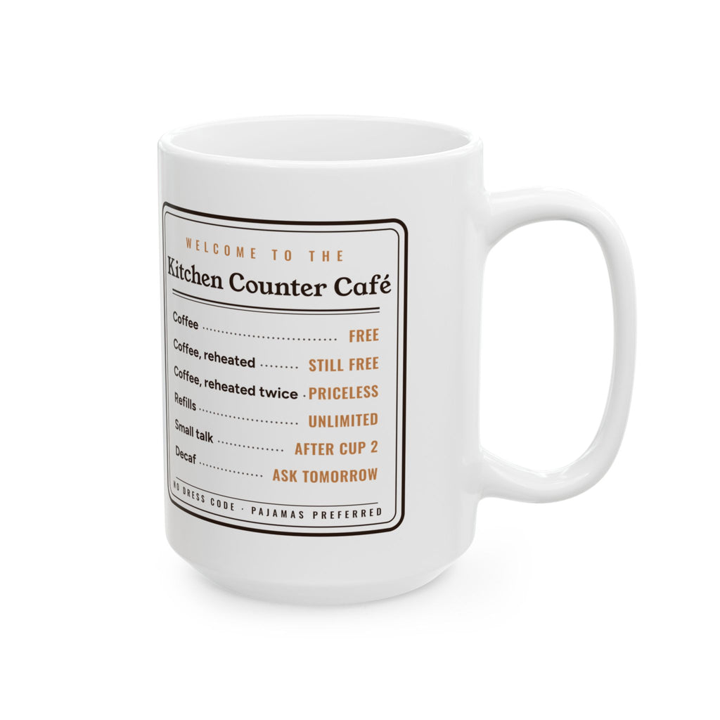 Coffee Lover Gift, Kitchen Counter Café Menu Mug, Funny Coffee Menu 15oz Mug, Home Café Gift, Housewarming Coffee Mug