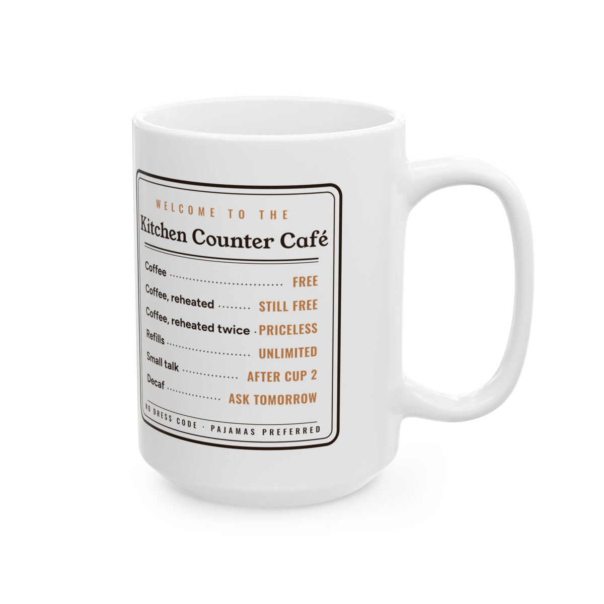 Coffee Lover Gift, Kitchen Counter Café Menu Mug, Funny Coffee Menu 15oz Mug, Home Café Gift, Housewarming Coffee Mug