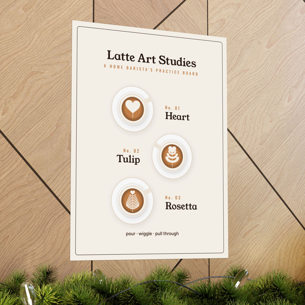 Home Barista Gift, Latte Art Poster, Heart Tulip Rosetta Coffee Wall Art, Minimalist Coffee Bar Decor, Kitchen Print