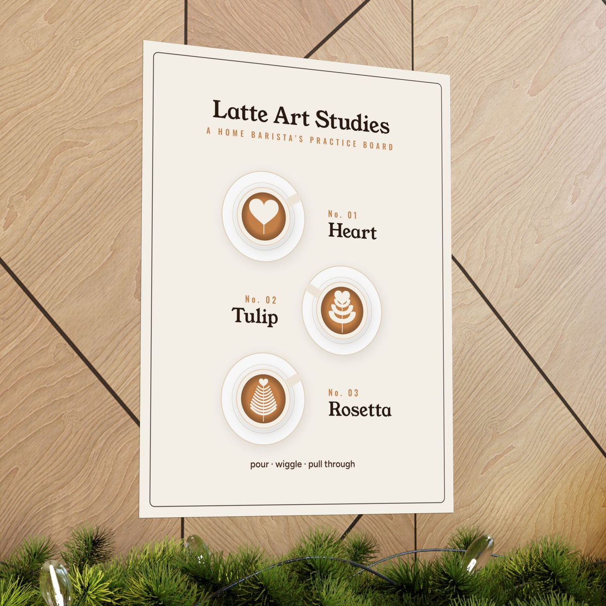 Home Barista Gift, Latte Art Poster, Heart Tulip Rosetta Coffee Wall Art, Minimalist Coffee Bar Decor, Kitchen Print
