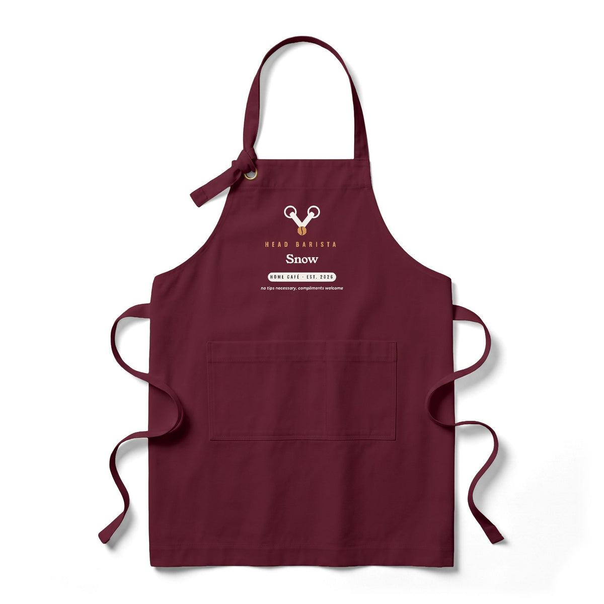 Personalized Barista Apron, Custom Name Head Barista Apron, Home Café Coffee Gift, Heavy Twill Bib Apron with Pockets