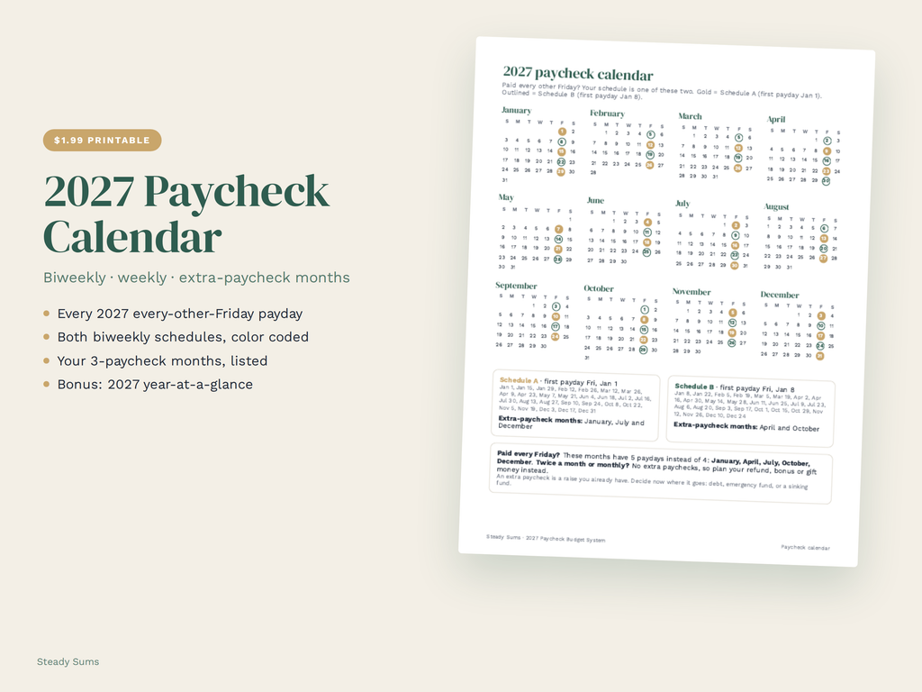 2027 Paycheck Calendar Printable: Biweekly Paydays & 3-Paycheck Months
