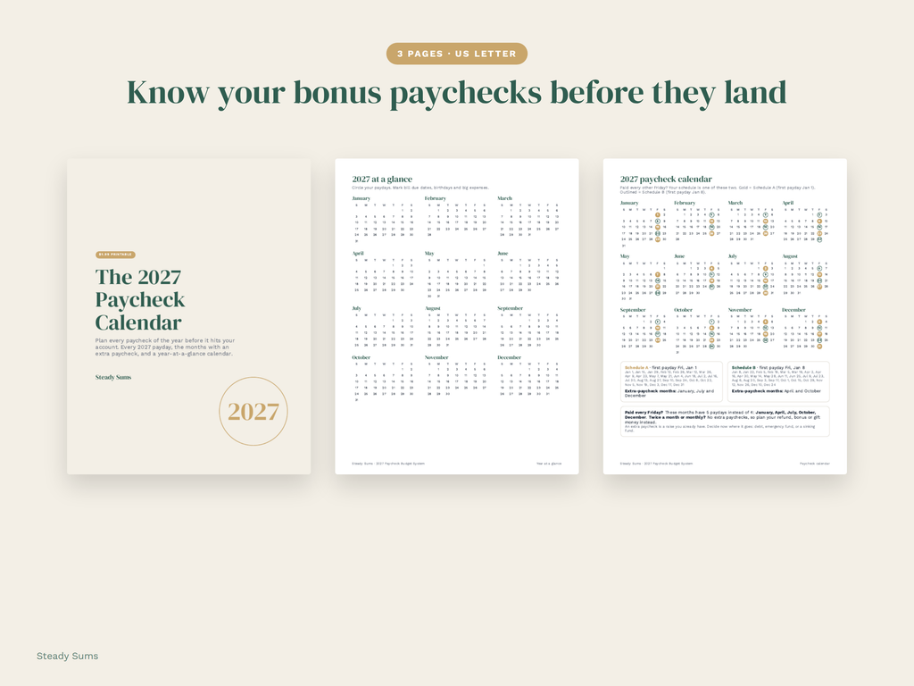 2027 Paycheck Calendar Printable: Biweekly Paydays & 3-Paycheck Months
