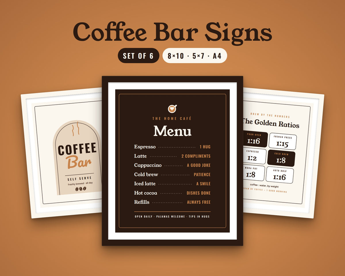 Coffee Bar Signs Printable: Set of 6 Home Café Prints
