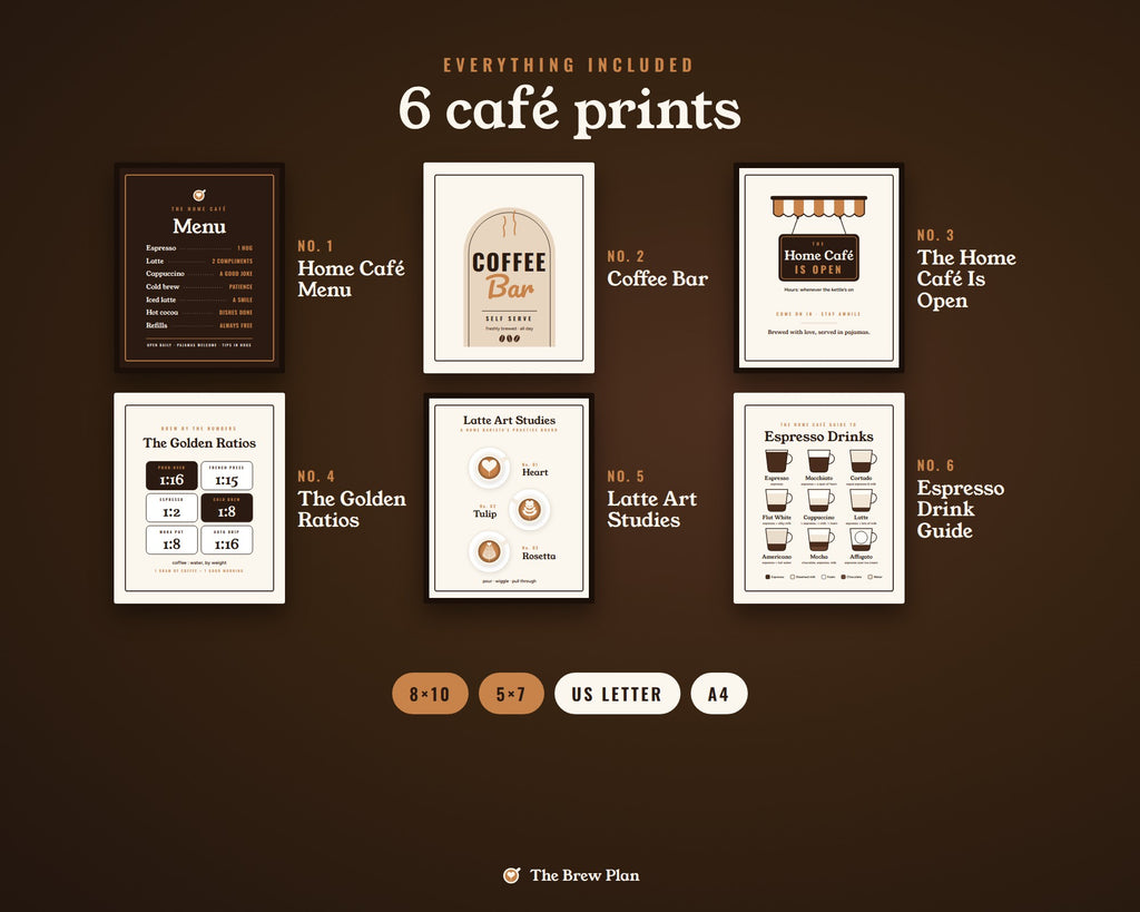Coffee Bar Signs Printable: Set of 6 Home Café Prints