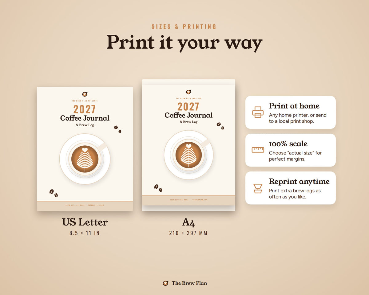2027 Coffee Journal Printable: Brew Log, Tasting Notes & Bean Tracker