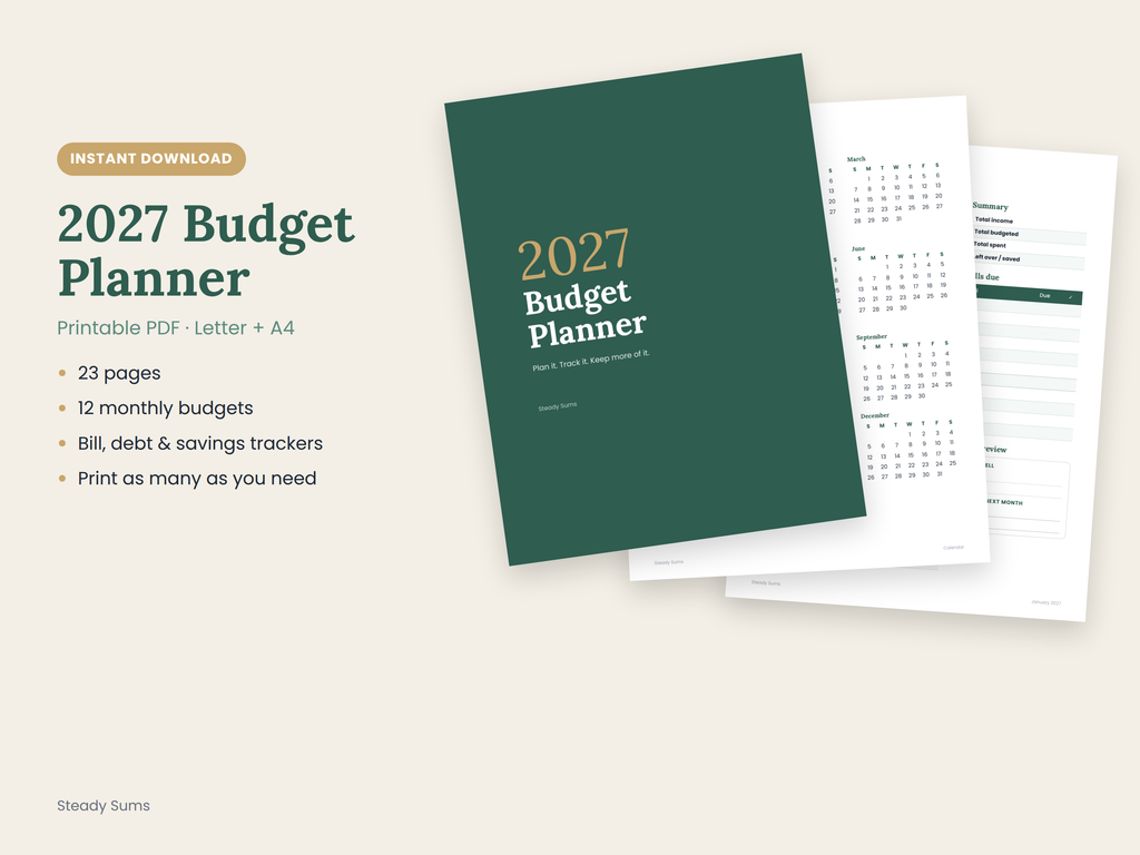 2027 Budget Planner Printable: Monthly Budget, Bills & Savings