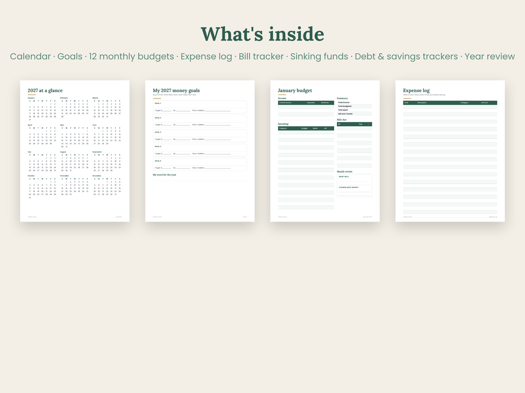 2027 Budget Planner Printable: Monthly Budget, Bills & Savings