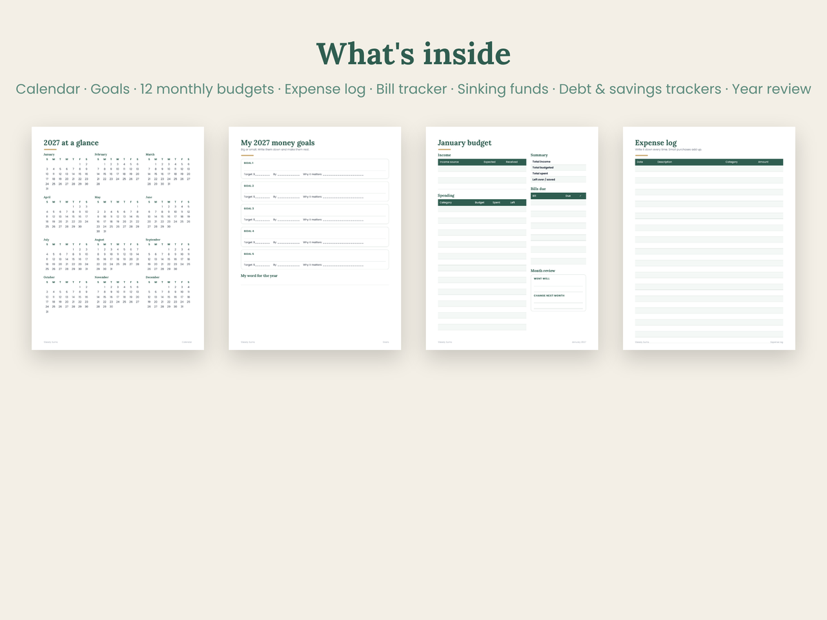 2027 Budget Planner Printable: Monthly Budget, Bills & Savings