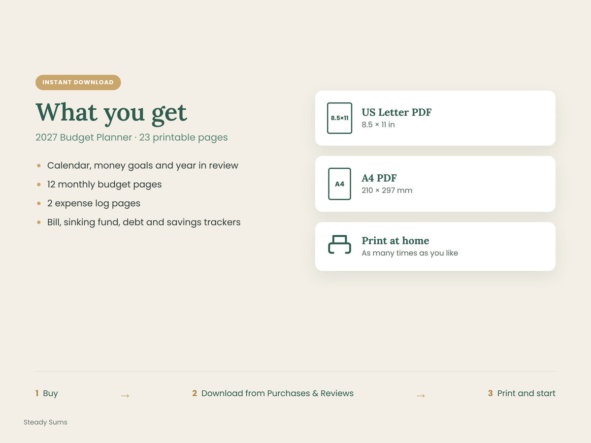 2027 Budget Planner Printable: Monthly Budget, Bills & Savings